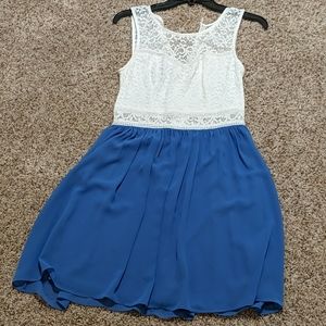 Blue and white lace top dress